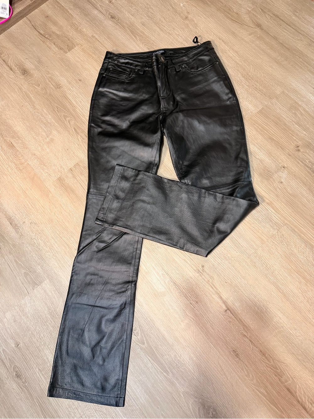 Chadwicks Black Leather Straight-Leg Pants